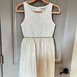Formal, party dress, EmilyWest, girl’s dress, cream and gold, girl size 16